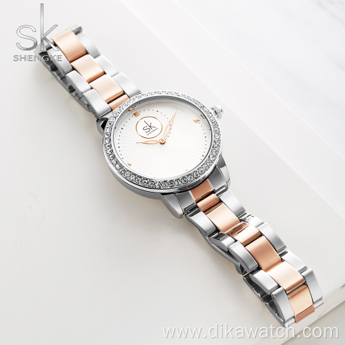 SK Top Brand Hot Sale Quartz Watches for Women Luxury Crystal Analog Crazy Stainless Steel Ladies Wrist Watch Clock Reloj Mujer